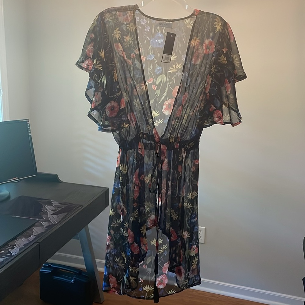 Swimsuit Cover Up Sheer Lightweight Nine West Black Floral